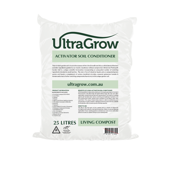 Photo of a bag of UltraGrow Activator Soil Conditioner l | Featured Image for UltraGrow Activator Soil Conditioner Product Page by Centenary Landscape Supplies.