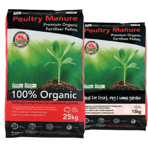 Photo of bags of poultry manure | Featured Image for Poultry Manure Product Page by Centenary Landscape Supplies.